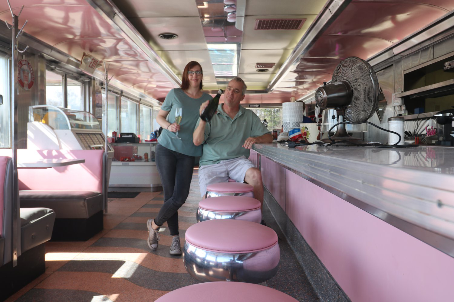 Dan Chudik & Sarah Wagner celebrate at Dan's Diner.