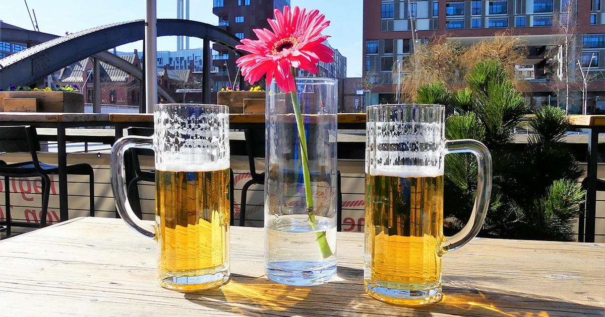 beer glasses on table outside deck